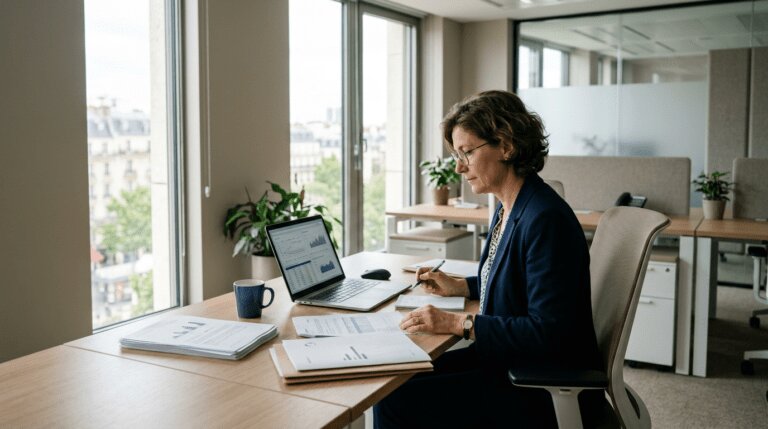 déblocage épargne salariale 2026 salarié bureau consultation PEE Salarié consultant son Plan d'Épargne Entreprise sur ordinateur portable au bureau