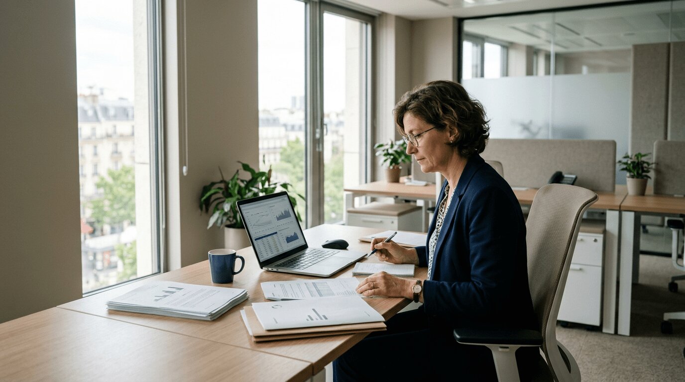 déblocage épargne salariale 2026 salarié bureau consultation PEE Salarié consultant son Plan d'Épargne Entreprise sur ordinateur portable au bureau