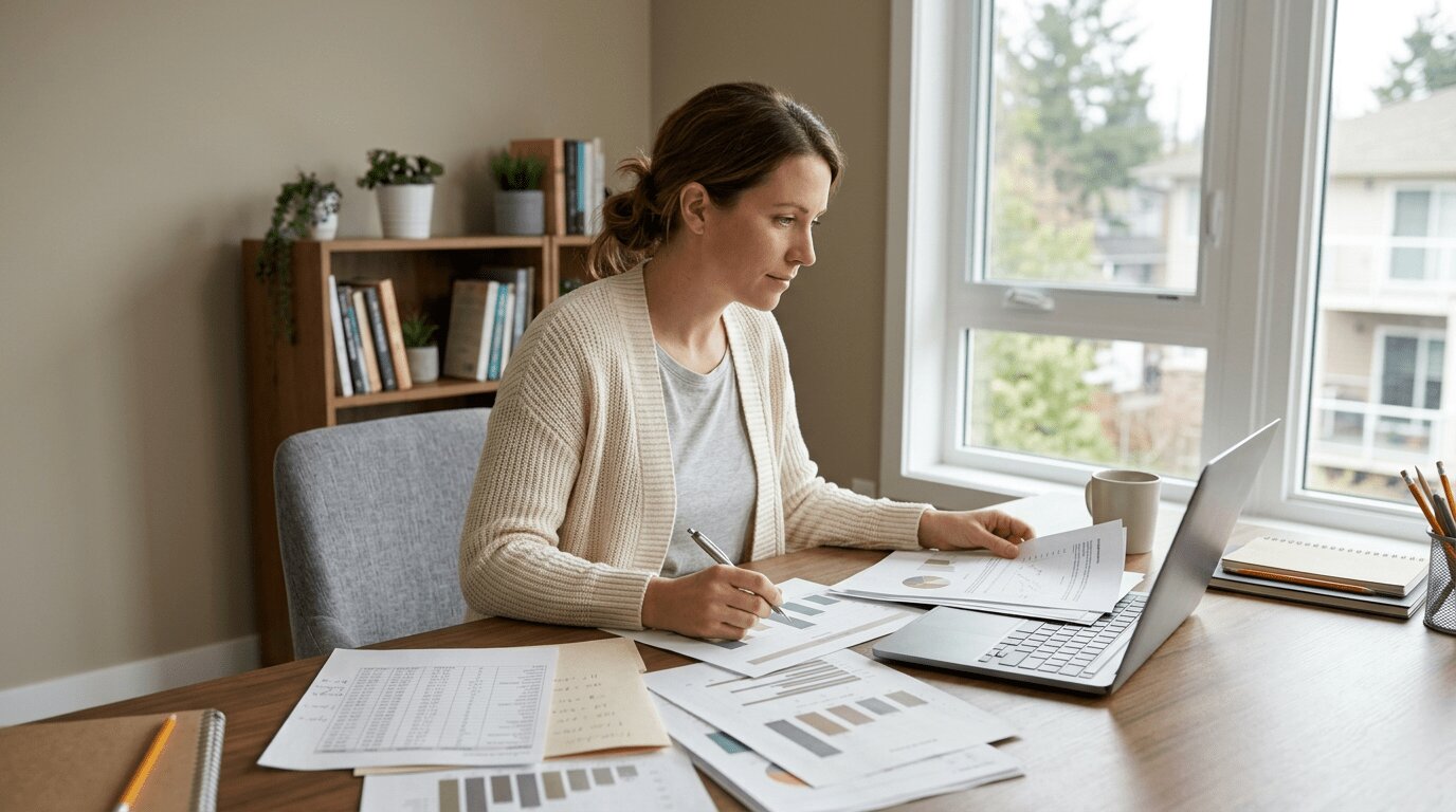 Personne comparant des offres de crédit à la consommation à son bureau