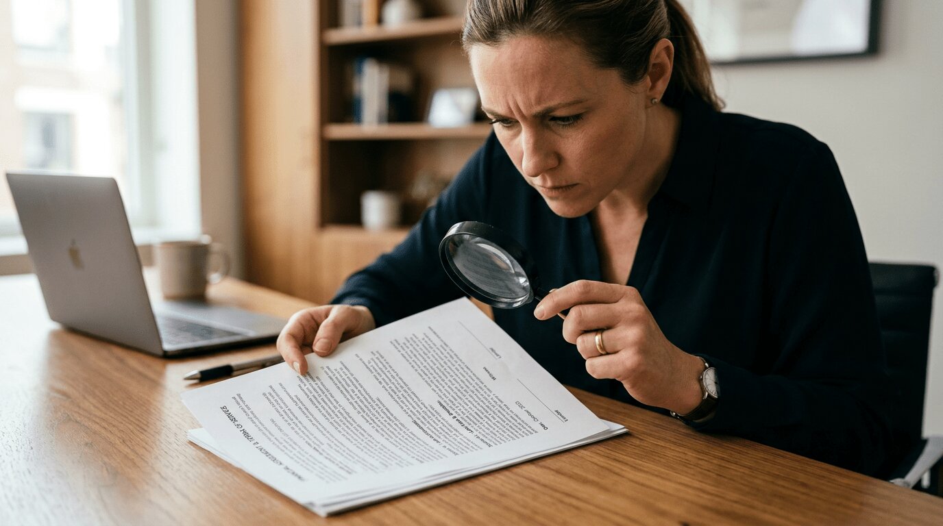 Fonds euros 2026 : meilleurs taux et conseils pour bien choisir 1 personne lisant les petites lignes d'un contrat financier à la loupe