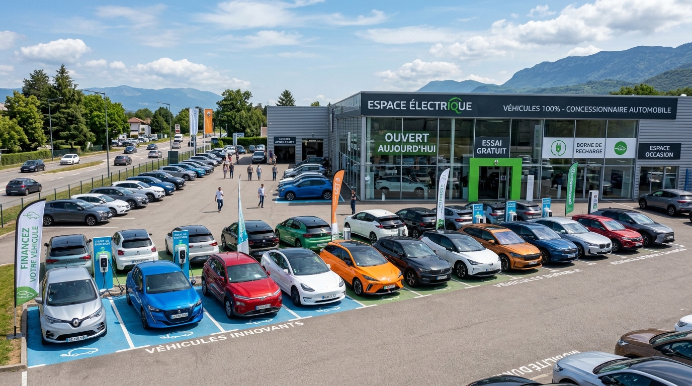 Leasing social 2026 : conditions, modèles éligibles et démarches avant le 16 juillet 3 Rangée de voitures électriques éligibles au leasing social dans un concessionnaire