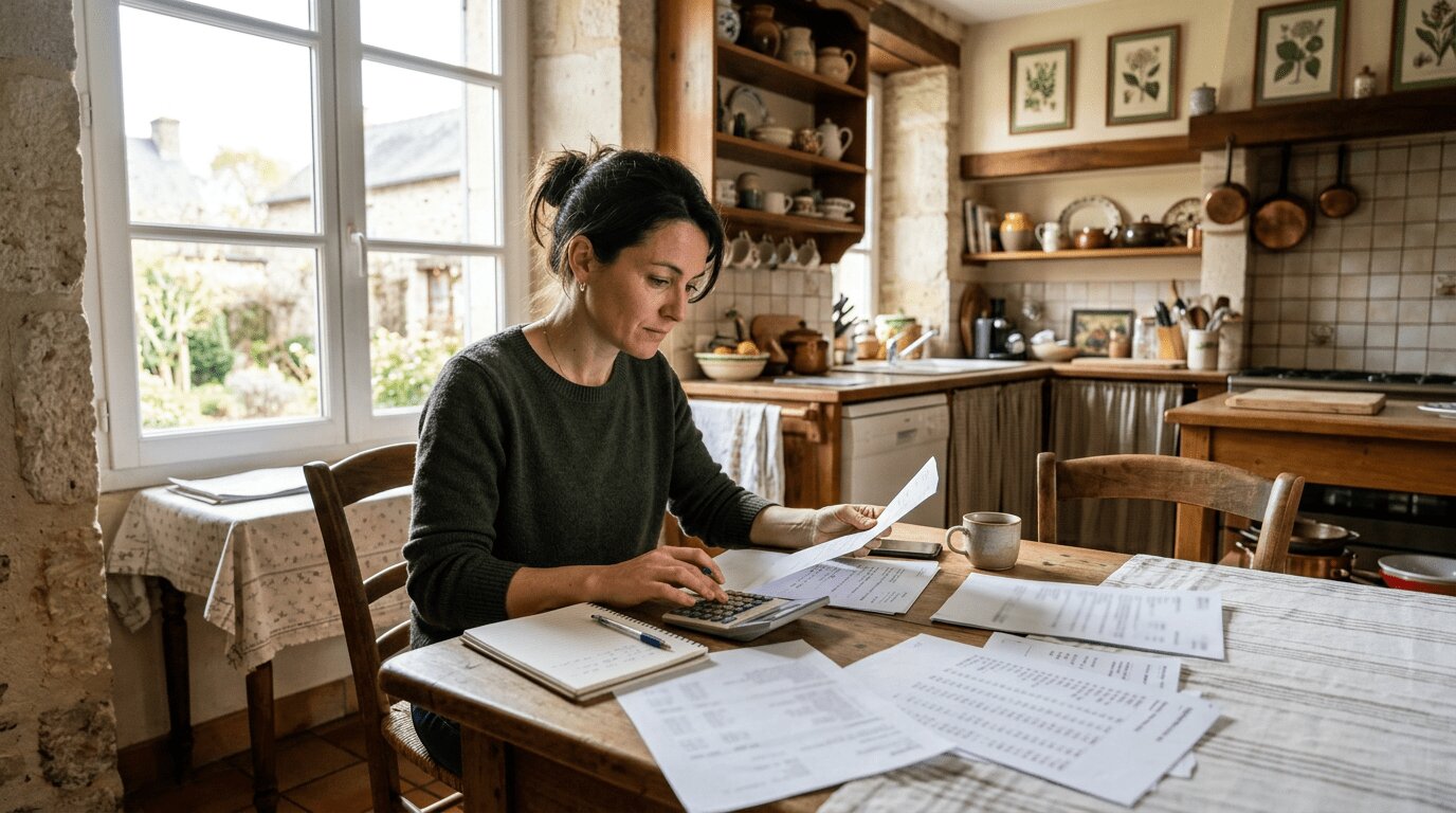 Taux LEP août 2026 : hausse, baisse ou statu quo ? Ce que vous devez faire maintenant 4 Femme française calculant ses intérêts annuels sur son livret d'épargne populaire à domicile