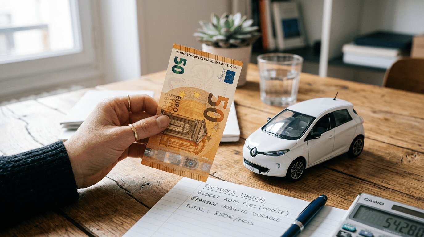 Leasing social 2026 : conditions, modèles éligibles et démarches avant le 16 juillet 2 Main tenant des billets en euros à côté d'une miniature de voiture électrique