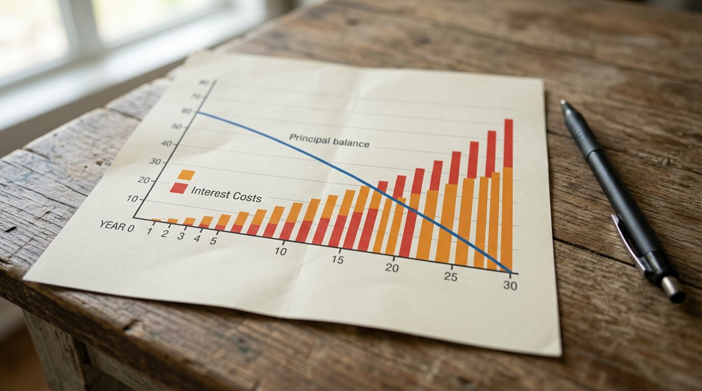Graphique papier illustrant l'allongement d'une durée de crédit et son coût
