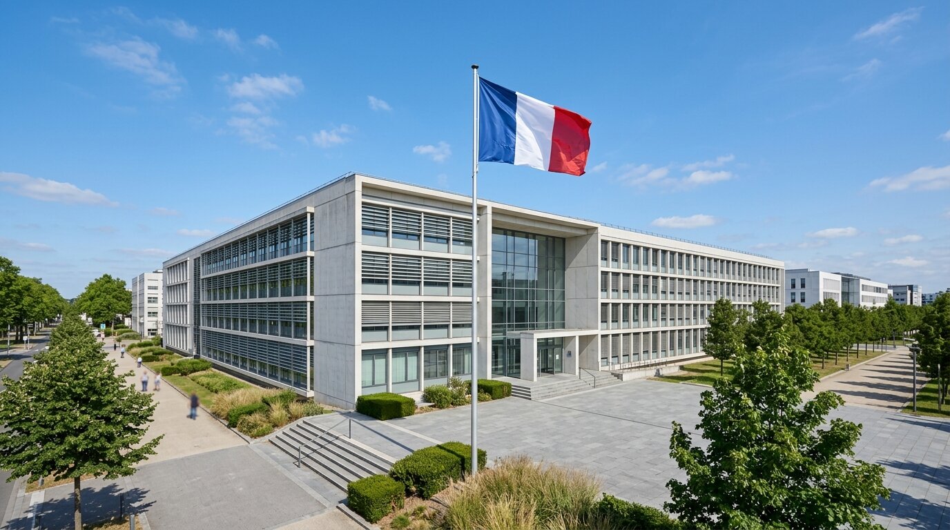 Crédit immobilier primo-accédant : comment dépasser les 35 % d'endettement grâce à la dérogation HCSF ? 5 Façade d'un bâtiment administratif français avec drapeau tricolore