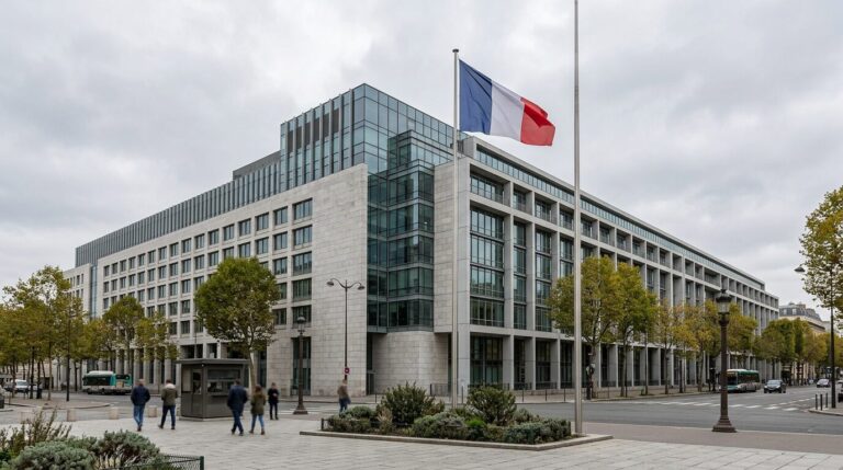 Bâtiment ministériel finances publiques Bâtiment ministériel moderne symbolisant le budget de l'État français