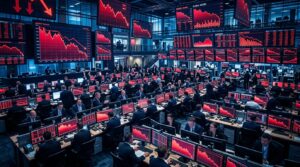 Écrans de trading affichant des graphiques boursiers en baisse