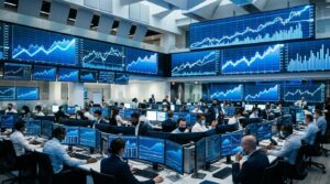 Ecrans de trading affichant des graphiques financiers en hausse