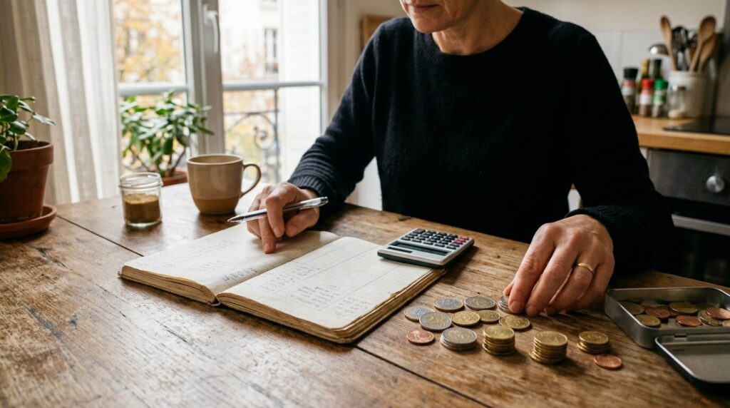 Budget familial et confiance des ménages en France Ménage français comptant ses économies sur un budget familial