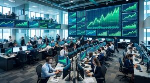Écrans de trading affichant des graphiques boursiers en hausse