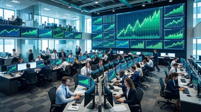 CAC 40 Bourse graphique hausse Écrans de trading affichant des graphiques boursiers en hausse