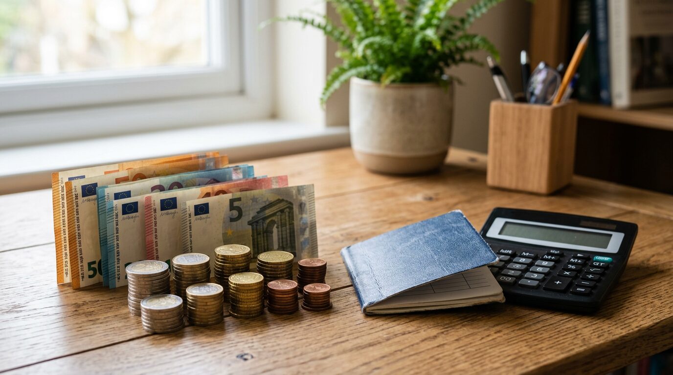 Livret A : les Français ont retiré près de 6 milliards d'euros en un semestre, du jamais-vu depuis 2008 1 Pile de billets et pièces en euros près d'une calculatrice sur un bureau