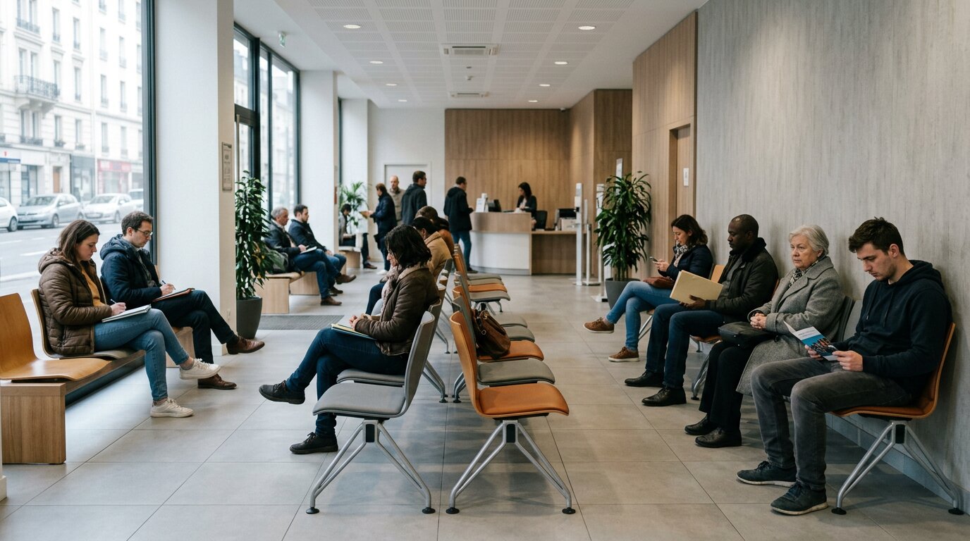 Chômage en France en 2026 Salle d'attente d'une agence pour l'emploi en France en 2026