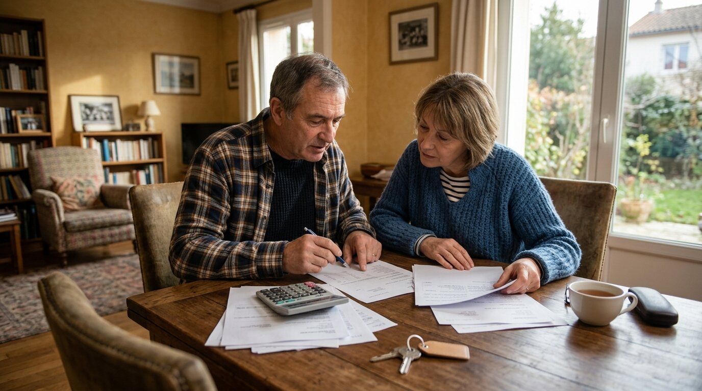 Couple etudiant un dossier de credit immobilier Couple etudiant un dossier de pret immobilier a la maison