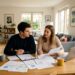 Couple examine ensemble un dossier de crédit immobilier à la maison