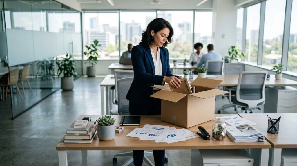 Employe rangeant ses affaires personnelles avant de quitter son entreprise