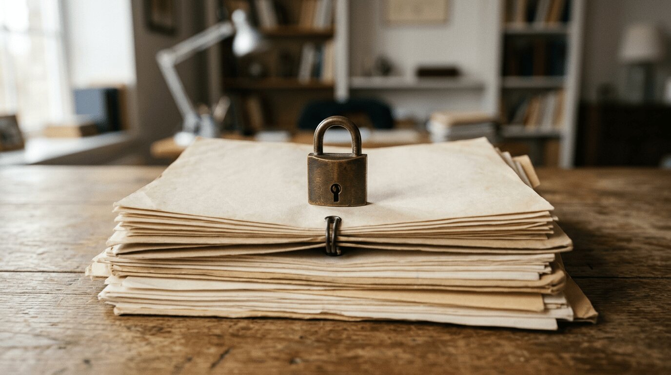 Petit cadenas posé sur une pile de documents financiers symbolisant une épargne bloquée