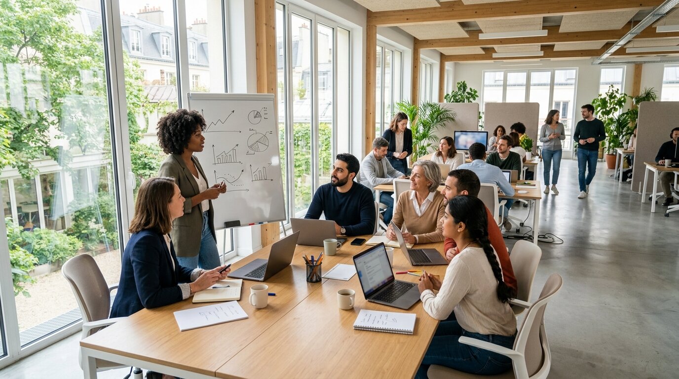 Emploi en France : les CDI continuent de reculer 1 Salariés travaillant ensemble dans un bureau moderne lumineux