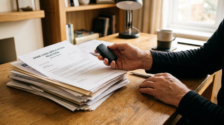 Financer une voiture malgré un refus bancaire Mains tenant des clés de voiture près de documents bancaires refusés
