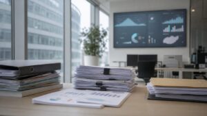 Dossiers de fiscalité crypto dans un bureau de régulation européen