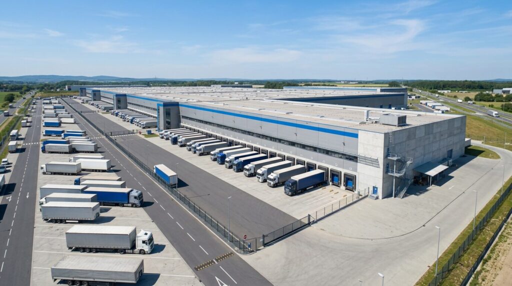 Fusion logistique européenne Entrepôt logistique européen illustrant la fusion entre deux foncières cotées