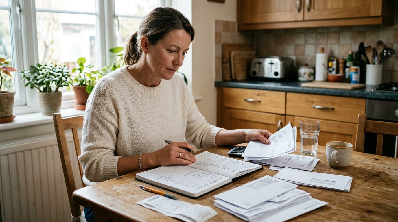 Apport pour un crédit immobilier : combien faut-il vraiment ? 5 Personne calculant son budget familial après un achat immobilier