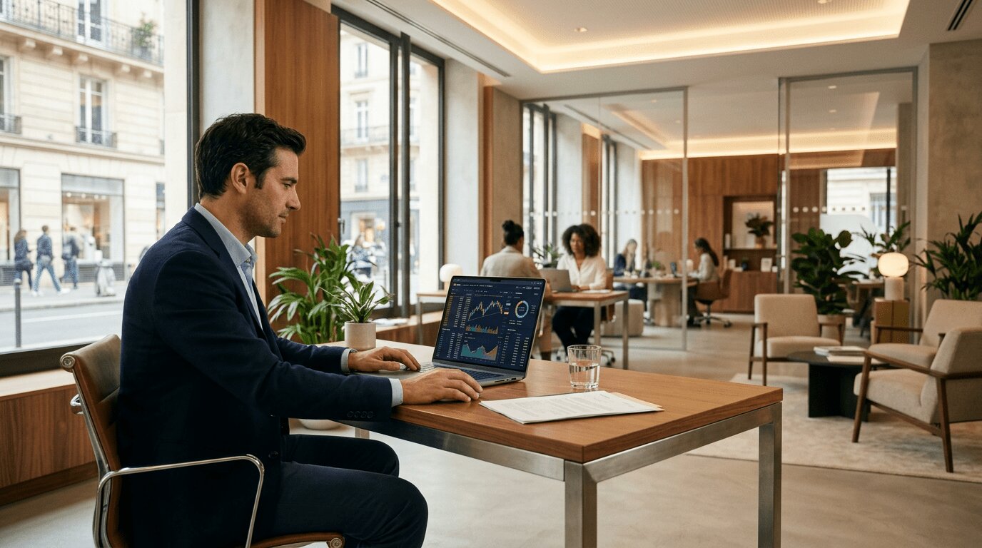 BPCE vise les clients institutionnels avec Hexarq, sa filiale crypto 1 Client bancaire consultant un portefeuille de cryptoactifs sur ordinateur portable