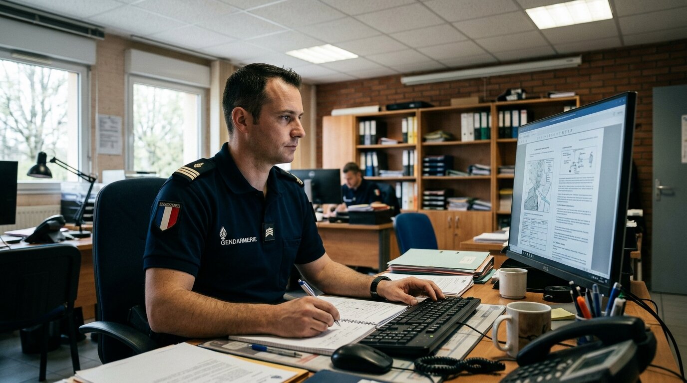 Crypto-rapts en France : ce que révèle le rapport CertiK 1 Officier examinant un dispositif de sécurité contre les agressions liées aux crypto-actifs