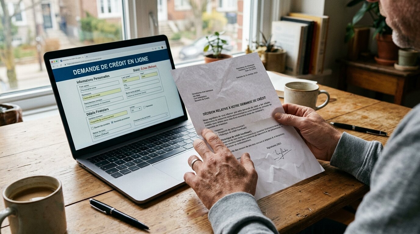 Plus fiché à la Banque de France, mais refus de crédit : pourquoi et comment réagir ? 1 Personne consultant un refus de credit bancaire sur ordinateur