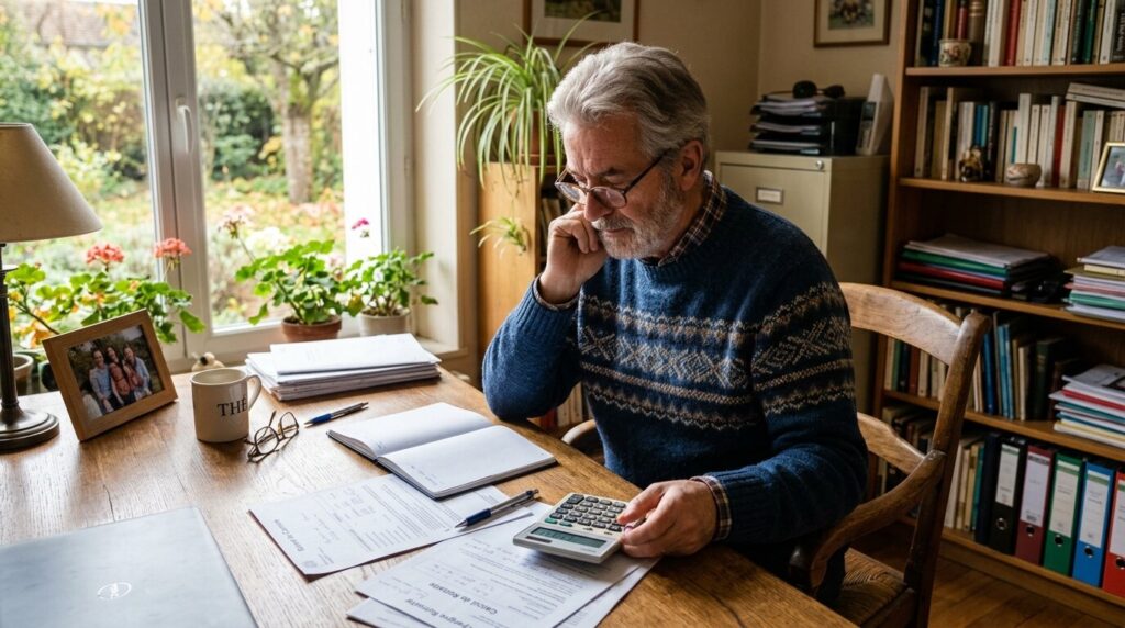 Senior consultant ses documents de retraite et d'epargne a son bureau