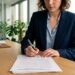 Employé signant un contrat de travail sur un bureau lumineux