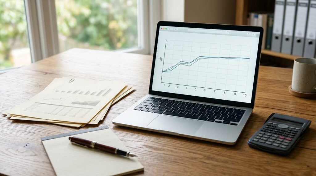 Taux directeurs BCE et impact credit Documents financiers et graphique de taux d interet stable sur un bureau