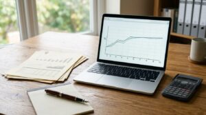 Documents financiers et graphique de taux d interet stable sur un bureau