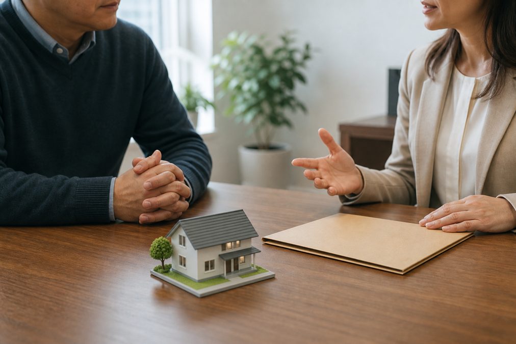 Rachat de crédit refusé partout : que faire ? 4 Conseiller et propriétaire discutant d'alternatives de financement autour d'une maquette