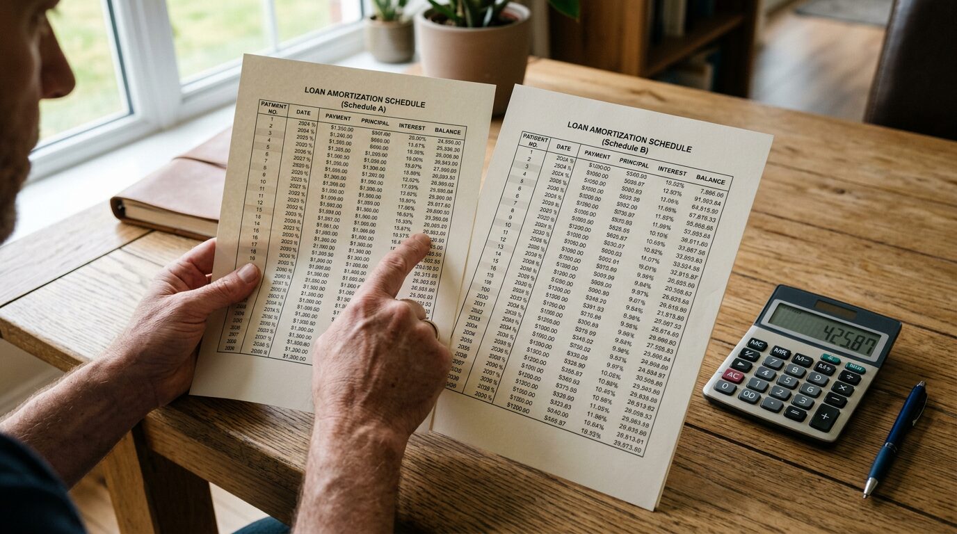 Renégocier son prêt immobilier : les arguments qui convainquent votre banque 1 Comparaison de deux documents de credit immobilier sur un bureau