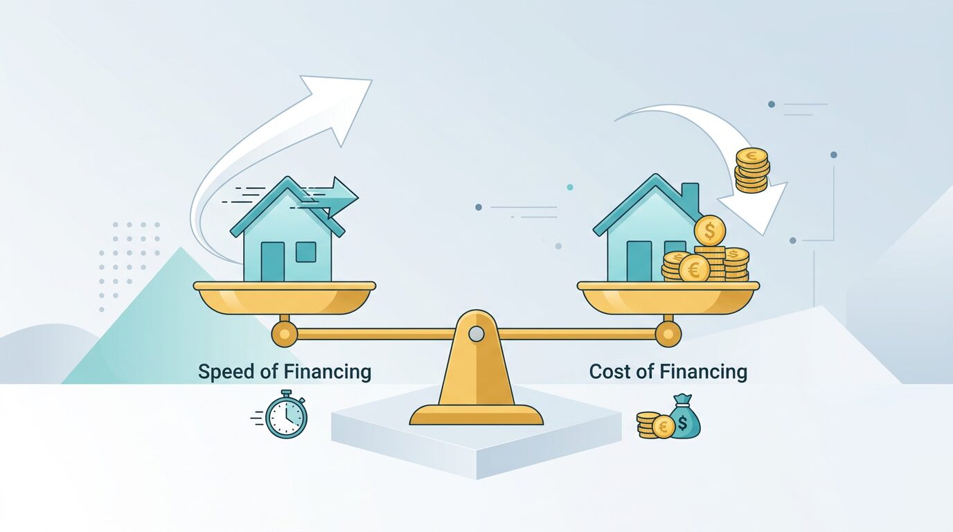 Autre solution que le prêt relais : les alternatives à connaître 6 Balance illustrant le compromis entre rapidité et coût des alternatives au prêt relais