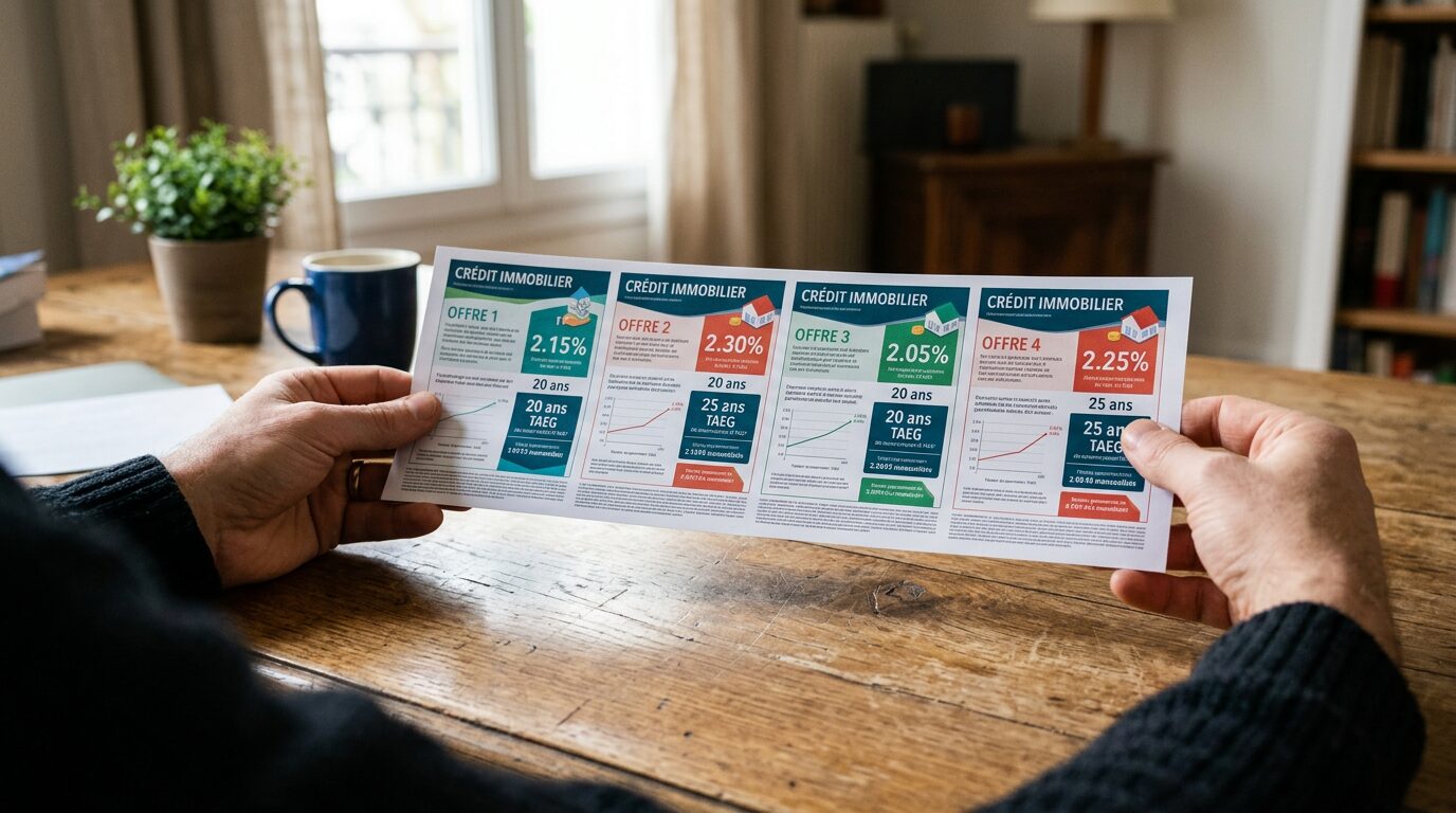 Prêt de 10 000 euros sur 5 ans : ce qu'il faut savoir avant de signer 6 Mains comparant plusieurs offres de crédit imprimées pour réduire le coût total
