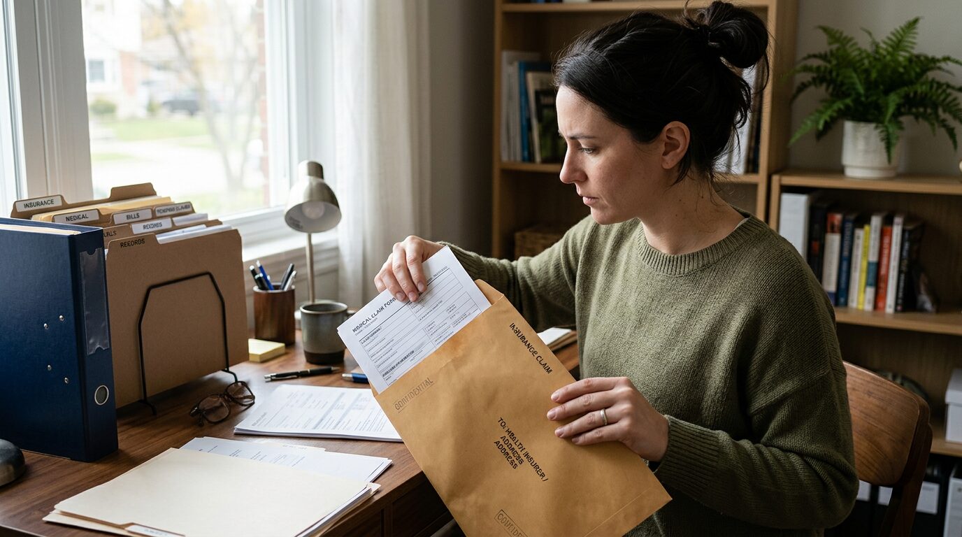 Emprunteur préparant l'envoi de sa déclaration de sinistre ITT à l'assureur