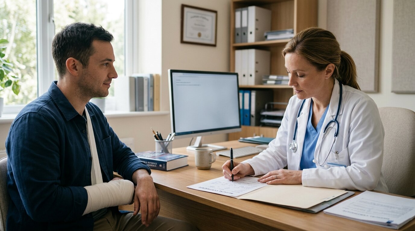 Médecin rédigeant un certificat médical pour déclencher la garantie ITT