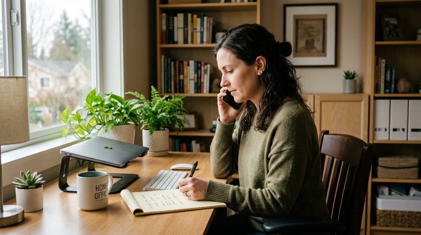 Emprunteur au téléphone avec son assureur pour comprendre son indemnisation ITT