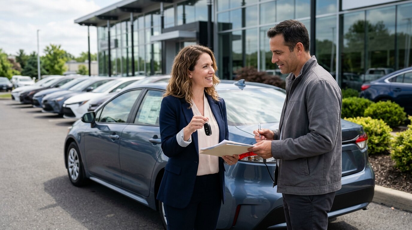 LOA ou LLD selon le budget Client échangeant avec un conseiller au sujet d'un contrat LOA ou LLD