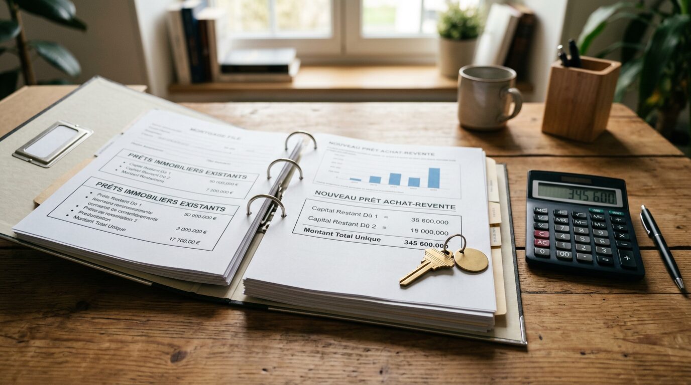 Autre solution que le prêt relais : les alternatives à connaître 1 Dossier de crédit immobilier et clé de maison sur un bureau illustrant le prêt achat-revente