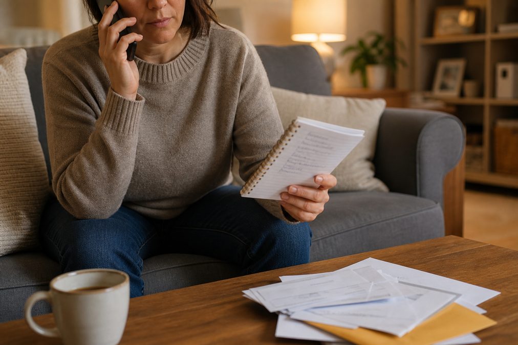 Rachat de crédit refusé partout : que faire ? 3 Personne au téléphone avec un carnet de budget après un refus de crédit