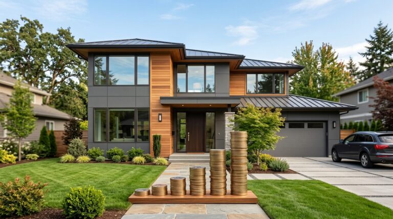 Renegociation de pret immobilier Maison residentielle avec pieces empilees symbolisant des economies