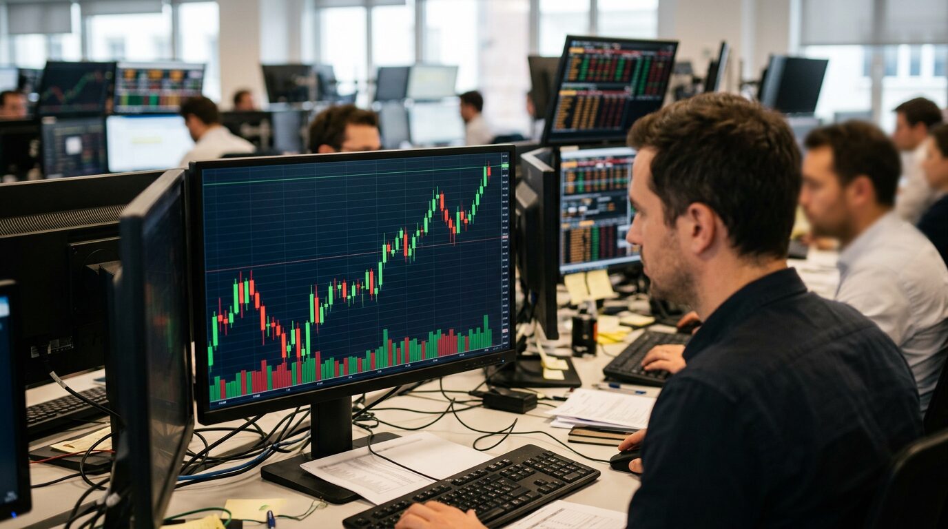 Résultats CAC 40 bourse Écran boursier affichant des variations de cours à la hausse et à la baisse