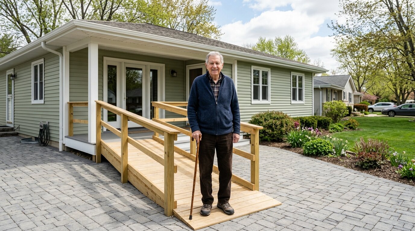Quelle banque prête jusqu'à 85 ans ? 3 Personne âgée devant sa maison après des travaux financés par crédit