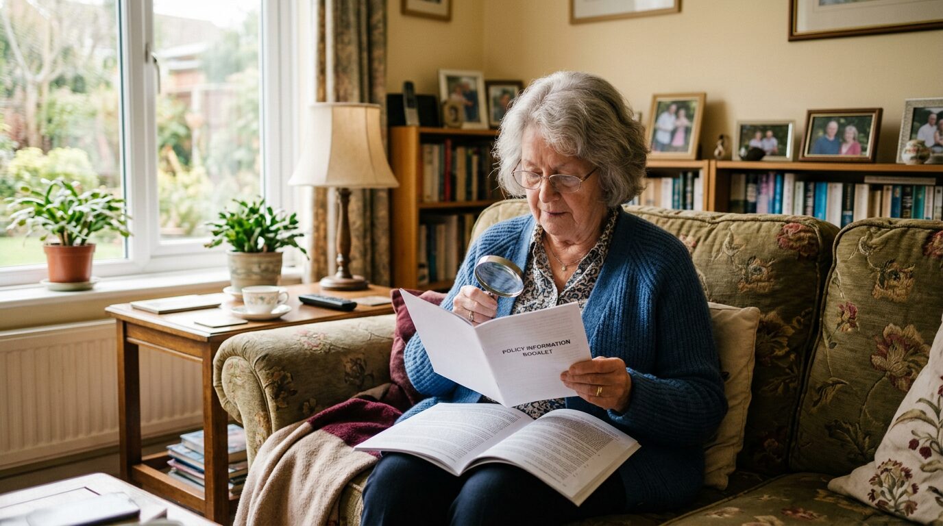 Assurance emprunteur après 65 ans : ce qui fait vraiment grimper le taux 3 Femme senior vérifiant les garanties de son contrat d'assurance emprunteur