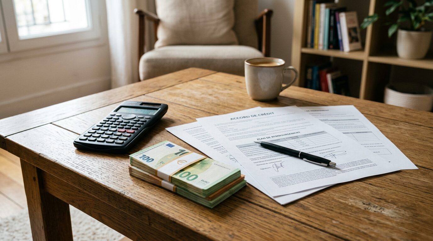 Prêt de 10 000 euros sur 5 ans : ce qu'il faut savoir avant de signer 1 Calculatrice et billets en euros pour simuler un prêt de dix mille euros sur cinq ans