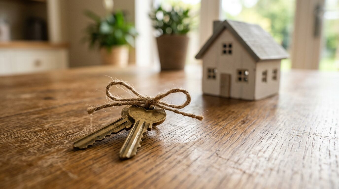 Deux clés de maison attachées ensemble symbolisant le transfert d'un crédit