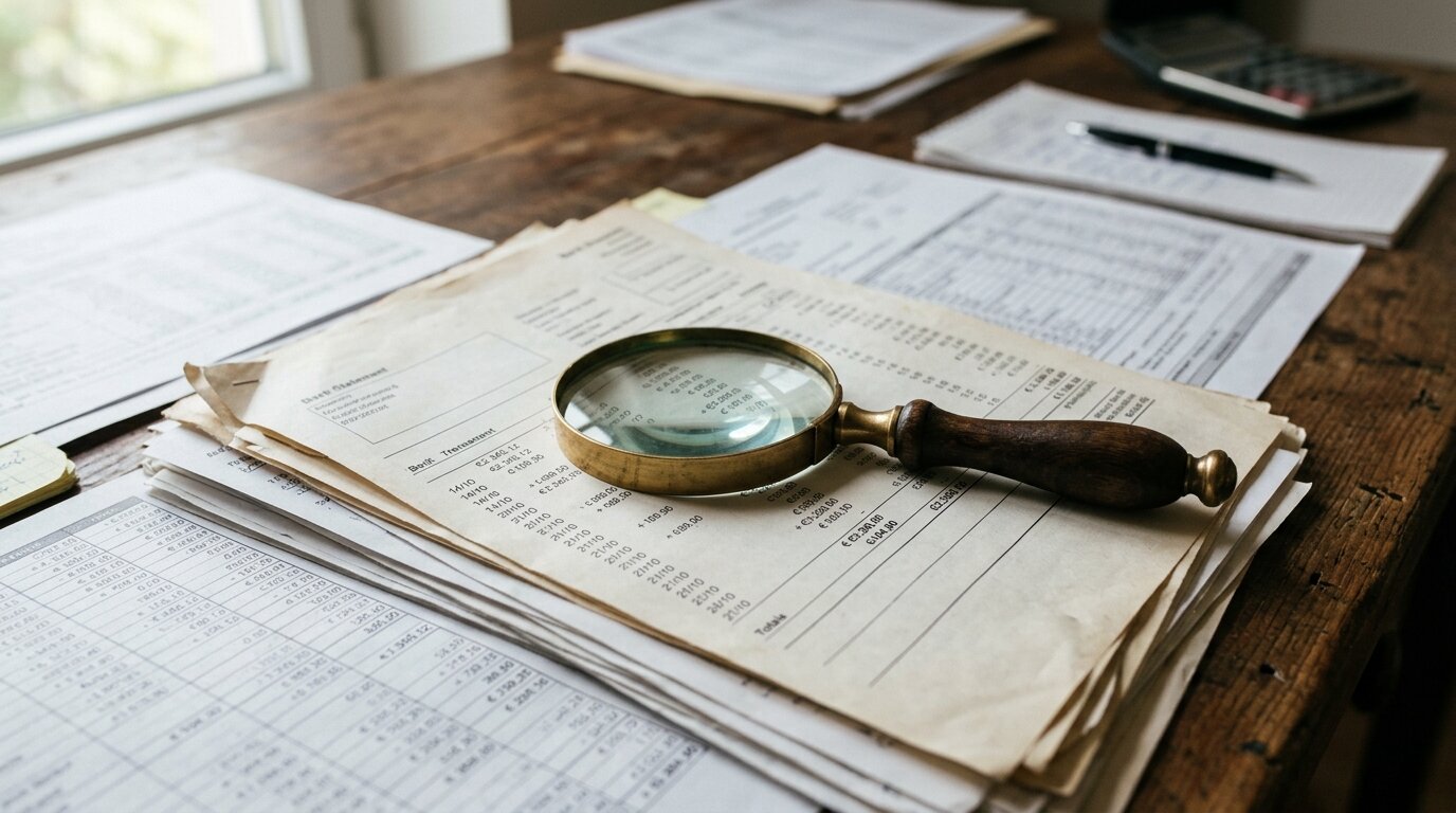 La banque peut-elle annuler une offre de prêt signée ? 2 Loupe posée sur des relevés bancaires lors d'une vérification de dossier de crédit
